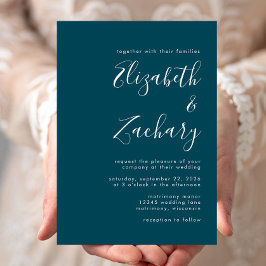 Convites Casamento Azul de Teal com Script Moderno