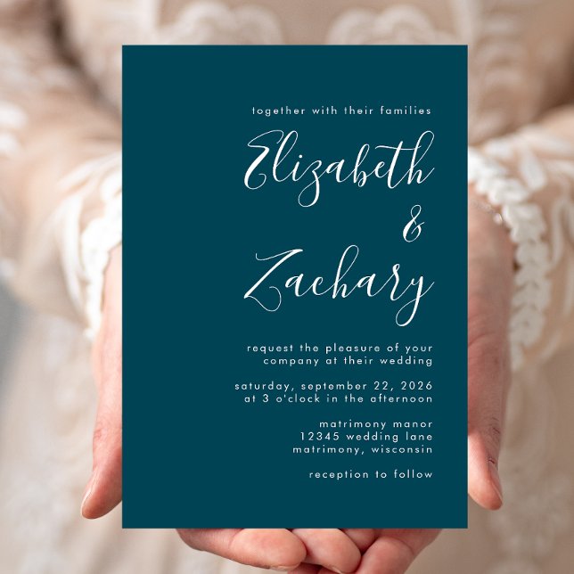 Convites Casamento Azul de Teal com Script Moderno (Criador carregado)
