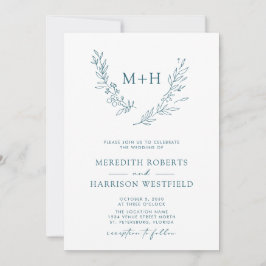 Convites Casamento Azul de Teal Coral Monograma Extremo QR