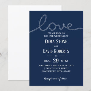 Convites Casamento Azul de Verão com Marinho de Corda Náu