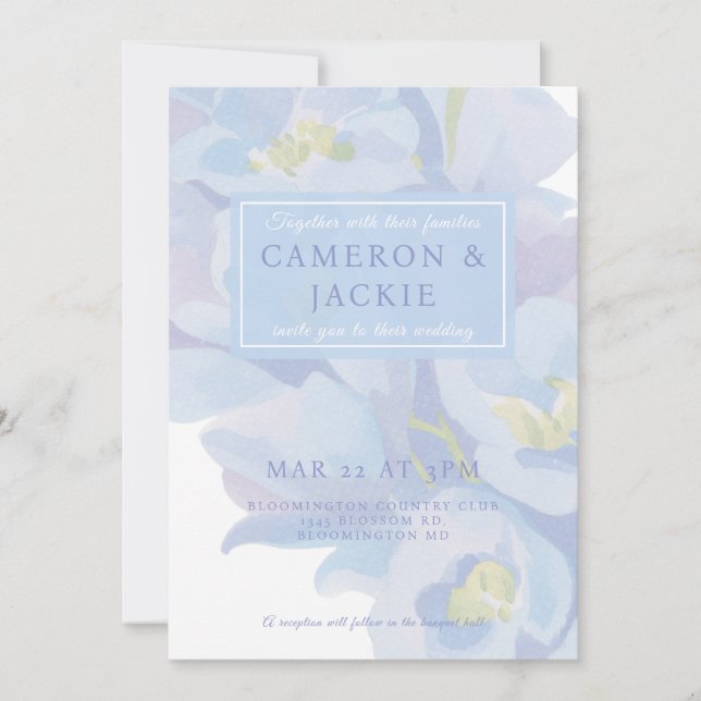 Convites Casamento Azul Delphinium  (Frente)