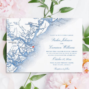 Convites Casamento Azul do Mapa da Geórgia, Ilha do Tybee E