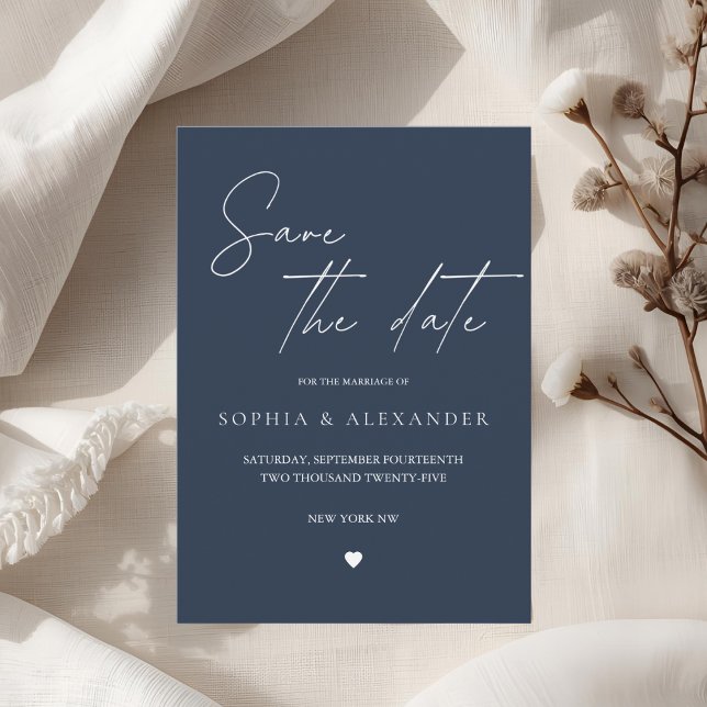 Convites Casamento Azul do Marinho Elegante Salvar a Data (Criador carregado)
