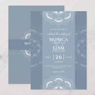 Convites Casamento Azul do Ornamentado Elegante Clássico Bo