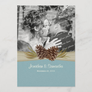 Convites Casamento azul dos pinhos da floresta com foto