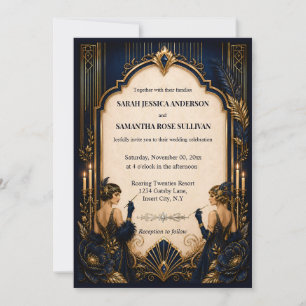 Convites Casamento azul dourado Gatsby flapper anos 20