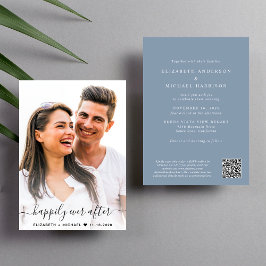 Convites Casamento Azul Dusty com Código QR de Foto de Scri