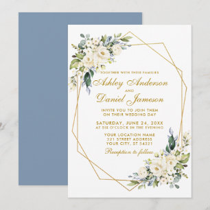 Convites Casamento Azul Dusty com Geo Floral de Água