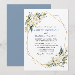Convites Casamento Azul Dusty com Geo Floral de Água