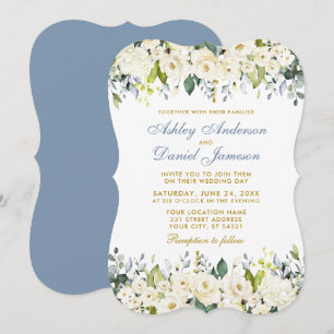 Convites Casamento Azul Dusty Floral Branco