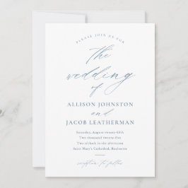 Convites Casamento Azul Dusty, Script Elegante