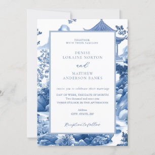 Convites Casamento Azul e Branca de Chinoiserie Azul Pagoda