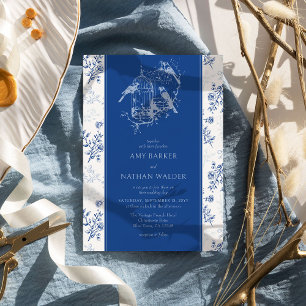 Convites Casamento Azul e Branco Chic Vintage Chinoiserie