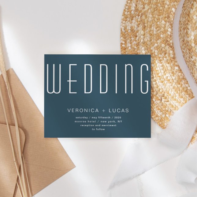 Convites Casamento Azul E Branco Com Script Moderno Minimal (Criador carregado)