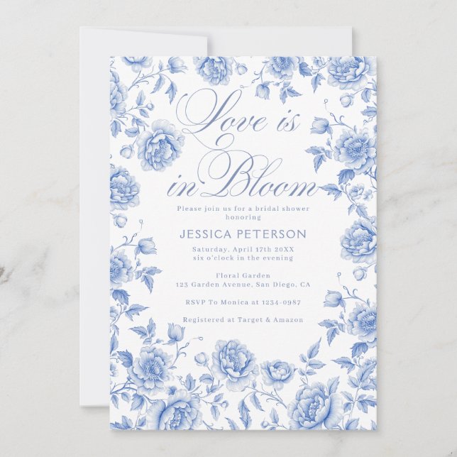 Convites Casamento azul e branco elegante chinesice (Frente)