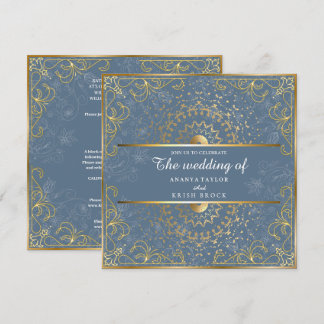 Convites Casamento Azul e Dourado Deslumbrante 