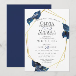 Convites Casamento | Azul e Dourado índio moderno e profund