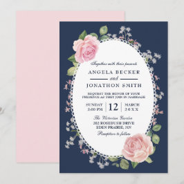 Convites Casamento Azul e Rosa da Noite Floral