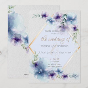 Convites Casamento   Azul e Violet Watercolor Floral