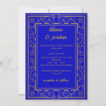 Casamento azul elegante da caligrafia dourada