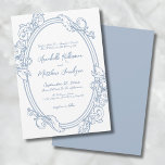 Convites Casamento Azul Elegante Vintage Dusty, Ornamentado<br><div class="desc">Convocação de Casamento de Frame Azul Dusty. Adicione um toque de elegância vintage e charme caprichoso ao seu casamento com este design maravilhosamente trabalhado. Um quadro oval desenhado à mão com intrincadas espirais e floresce entrelaçadamente, criando um ornamentado, ainda que subestimado. Os delicados detalhes do quadro, aliados à tipografia escrita...</div>