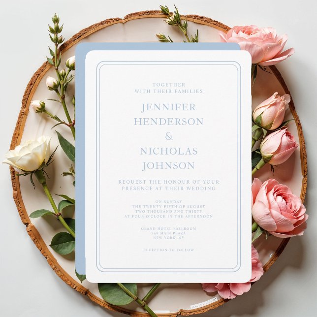 Convites Casamento Azul em Pó Elegante Formal (Formal Elegant Powder Blue Wedding Invitation)