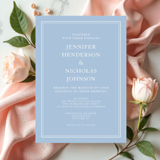 Convites Casamento Azul em Pó Formal Elegante