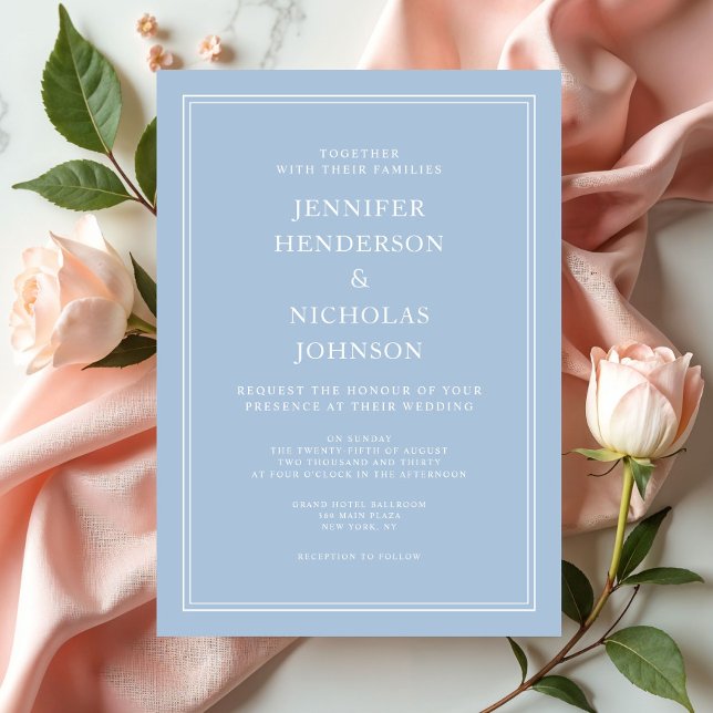 Convites Casamento Azul em Pó Formal Elegante (Elegant Formal Powder Blue Wedding Invitation)