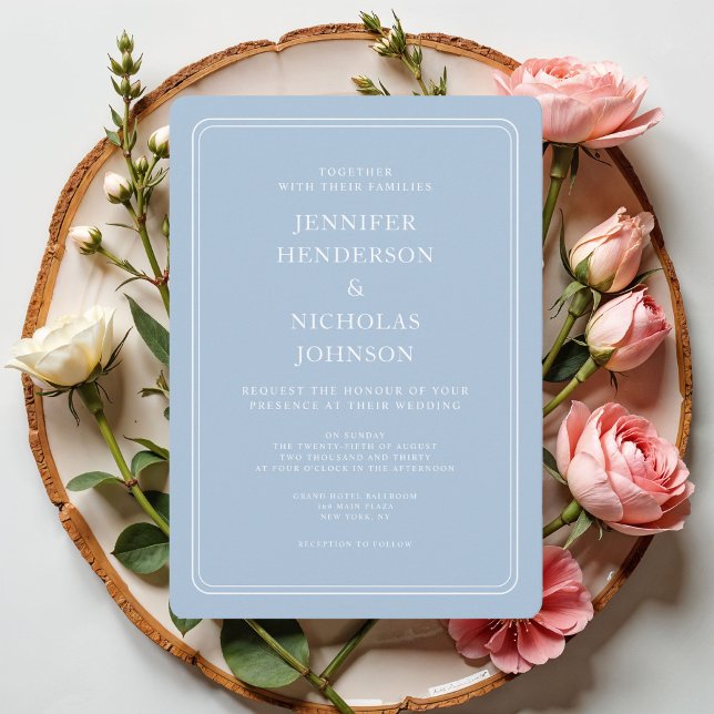 Convites Casamento Azul em Pó Formal Elegante (Elegant Formal Powder Blue Wedding Invitation)