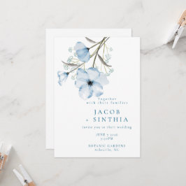 Convites Casamento Azul Empoeirado Chic Moderno e Elegante