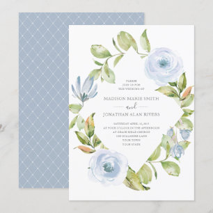 Convites Casamento azul empoeirado do diamante floral