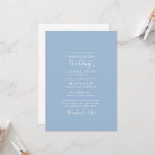 Convites Casamento Azul Empoeirado Simples Elegante