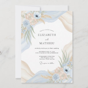 Convites Casamento Azul Eucalipto em Champanhe