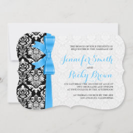Convites Casamento Azul Fita Preta E Damascos Brancos