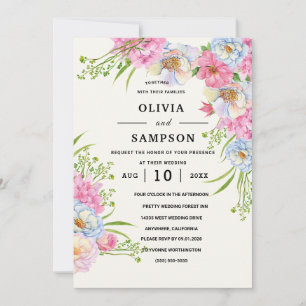 Convites Casamento Azul Floral Borgonha Dourado Rosa Rubor