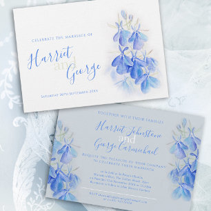Convites Casamento azul floral de cinza branca Lobelia