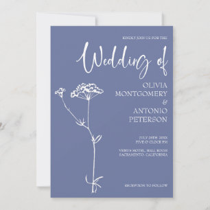 Convites Casamento Azul Floral Moderno Minimalista