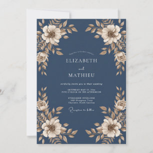 Convites Casamento Azul Folhado de Aço Silenciado