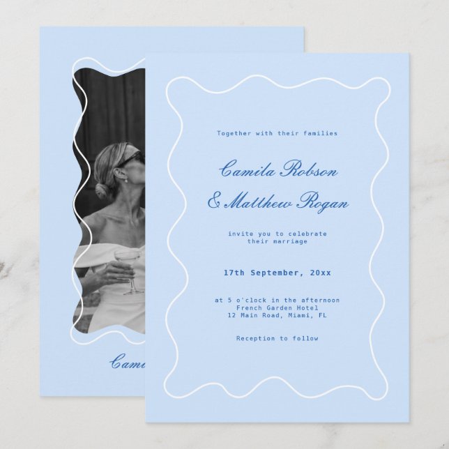 Convites Casamento Azul Frio  (Frente/Verso)