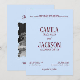 Convites Casamento Azul Frio e Burgundy