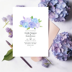 Convites Casamento Azul Hortênsia e Lavanda Clara