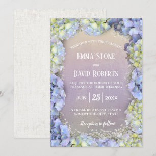 Convites Casamento Azul Hydrangea Floral Watercolor