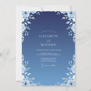 Convites Casamento Azul Índigo Ranunculus Eucalipto