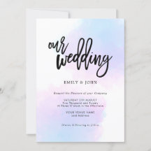 Casamento Azul/Lilac-Aquarela/Script Preto Elegant