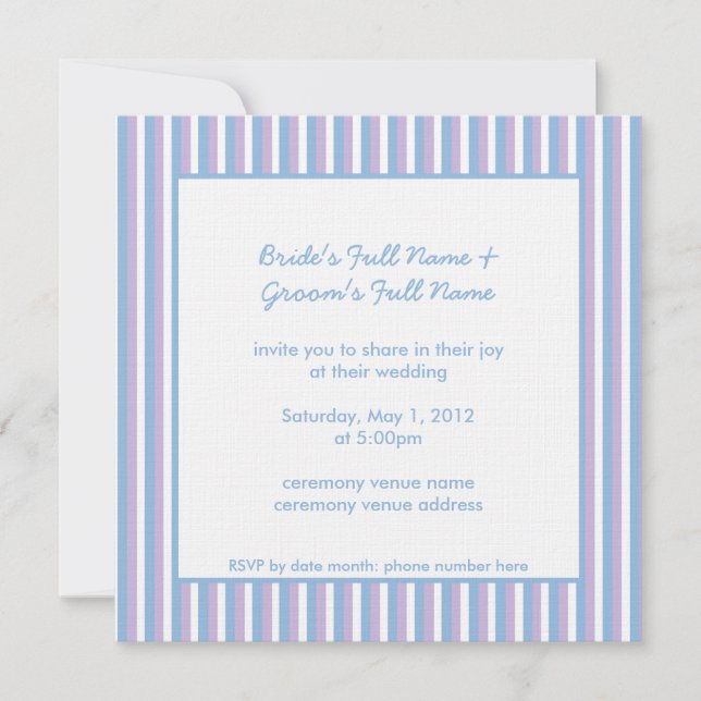 Convites Casamento Azul-Lilás Branco-Stripes-branco azul (Frente)