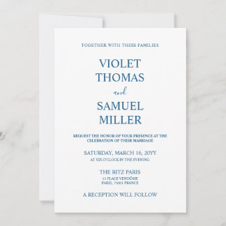 Convites Casamento Azul Luxo Minimalista