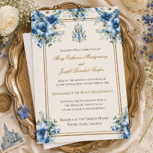 Convites Casamento Azul Mariano Católico Tradicional