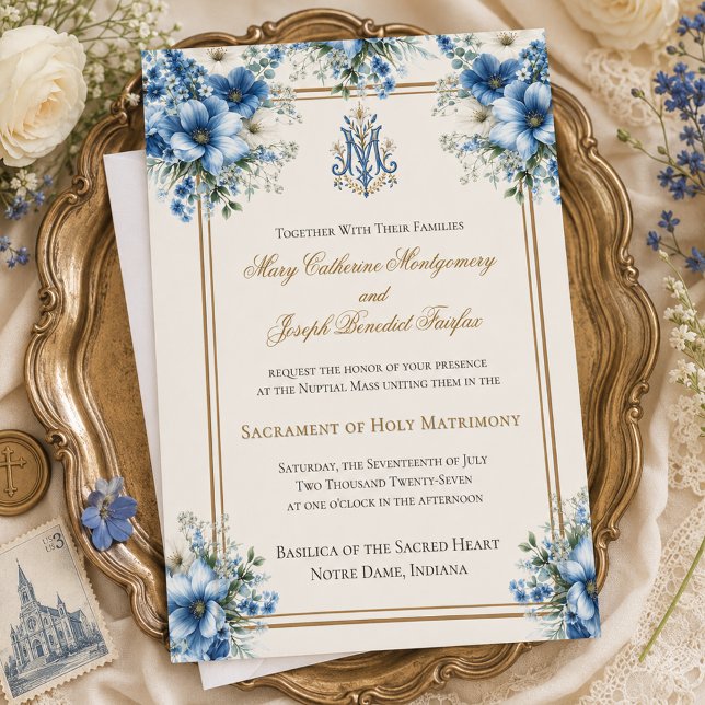 Convites Casamento Azul Mariano Católico Tradicional  (Criador carregado)
