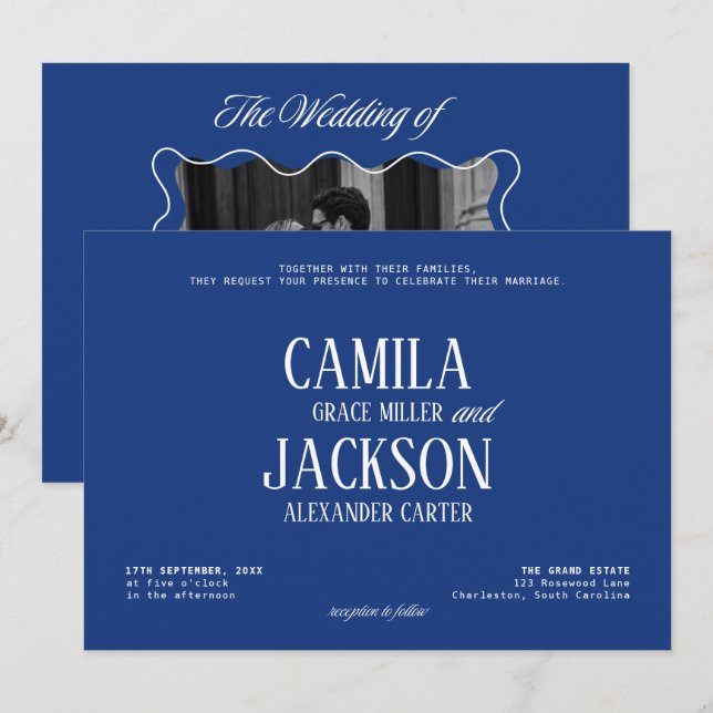 Convites Casamento Azul Marinho  (Frente/Verso)