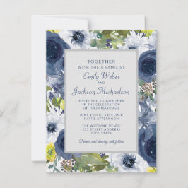 Convites Casamento Azul Marinho Amarelo Branco Floral e Cin